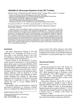 Alkaloids of Adenocarpus Hispanicus (Lam.) DC Varieties Gerhard Veena, Roland Greinwald3, Paloma Cantób, Ludger Wittec, and F.-C