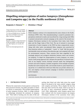 Dispelling Misperceptions of Native Lampreys (Entosphenus and Lampetra Spp.) in the Pacific Northwest (USA)