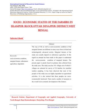 Socio- Economic Status of the Farmers in Islampur Block,Uttar Dinajpur District,West Bengal