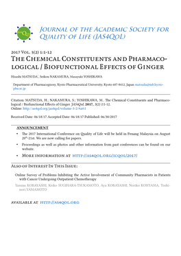 Logical / Biofunctional Effects of Ginger