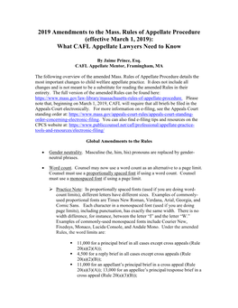 2019 Amendments to the Mass. Rules of Appellate Procedure (Effective March 1, 2019): What CAFL Appellate Lawyers Need to Know