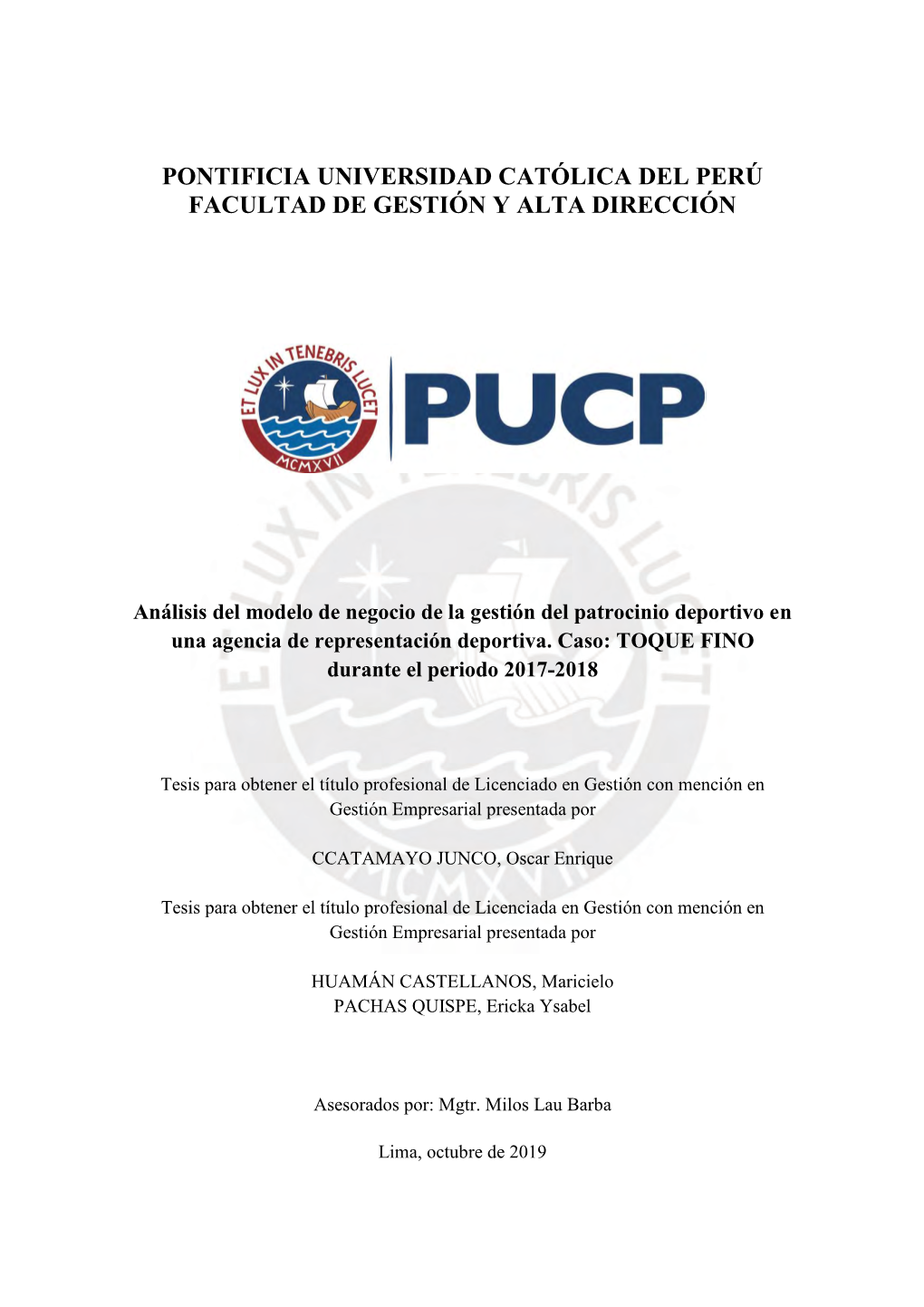 Pontificia Universidad Católica Del Perú Facultad De Gestión Y Alta Dirección