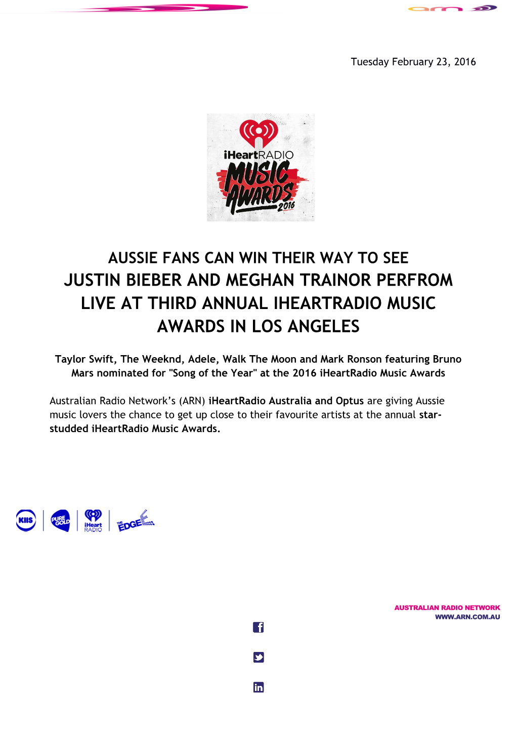 Aussie Fans Can Win Their Way to See Justin Bieber and Meghan Trainor Perfrom Live At