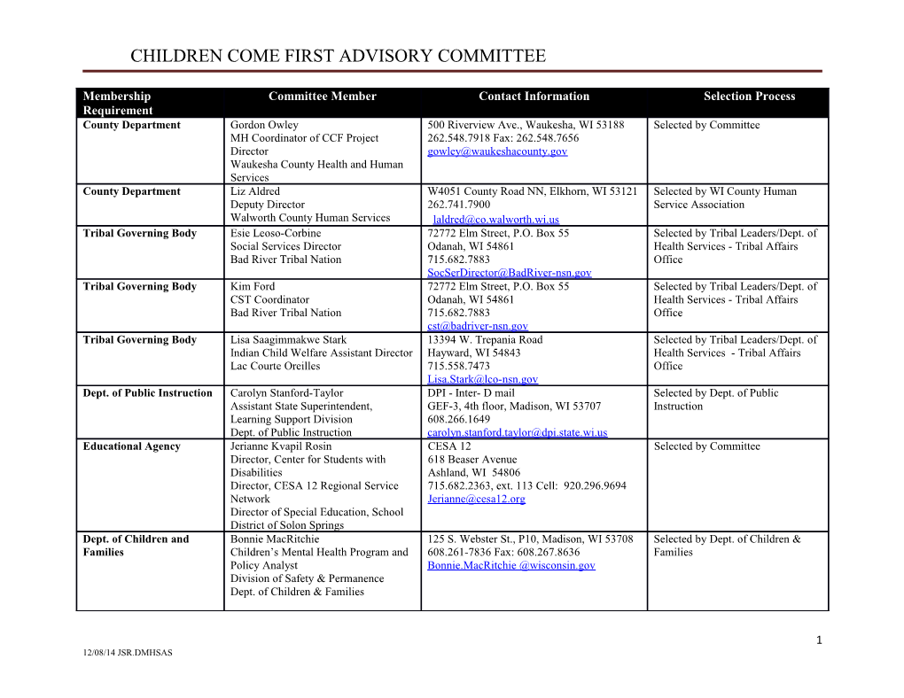 Children Come First Advisory Committee