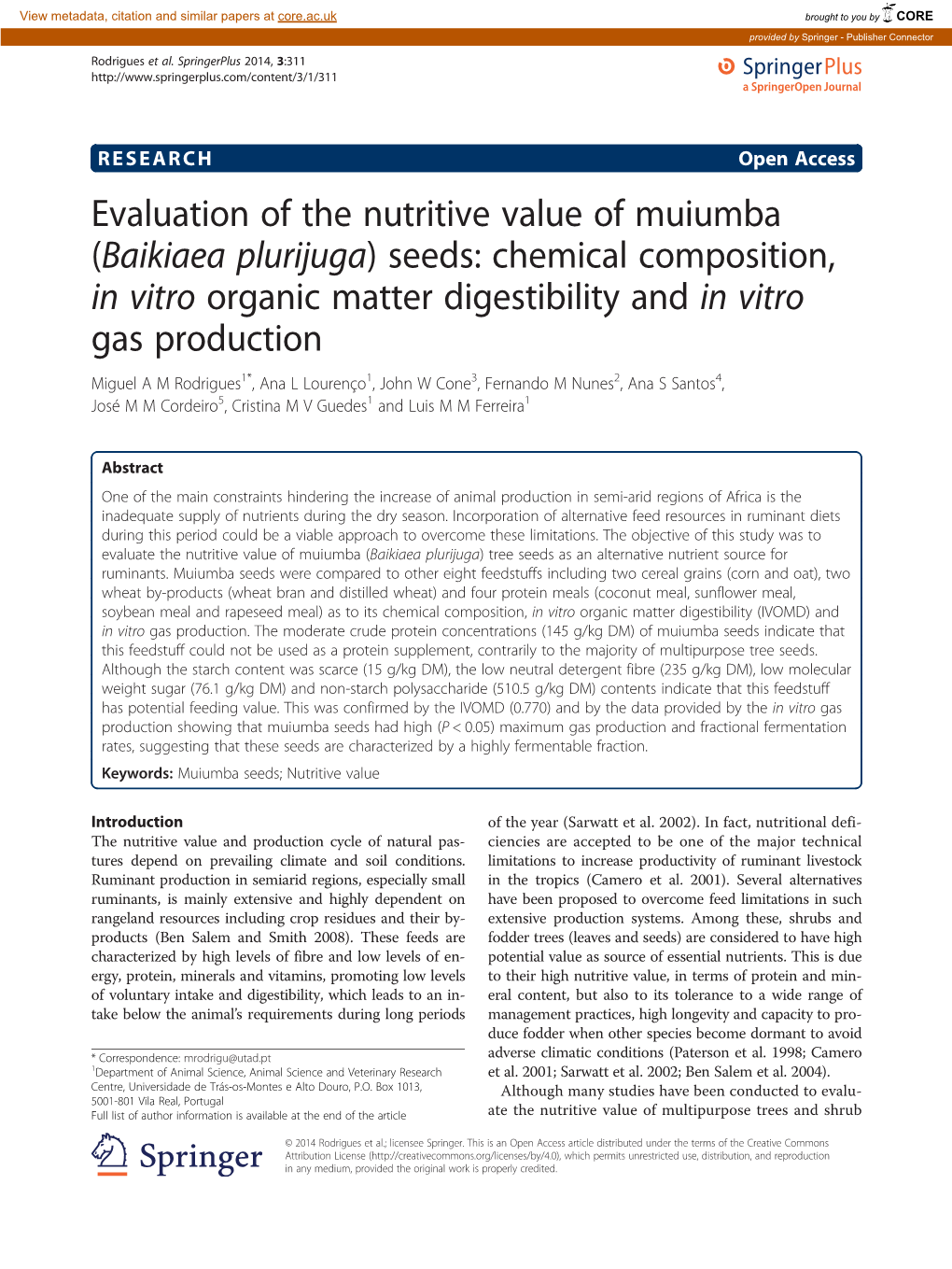 Evaluation of the Nutritive Value of Muiumba (Baikiaea Plurijuga