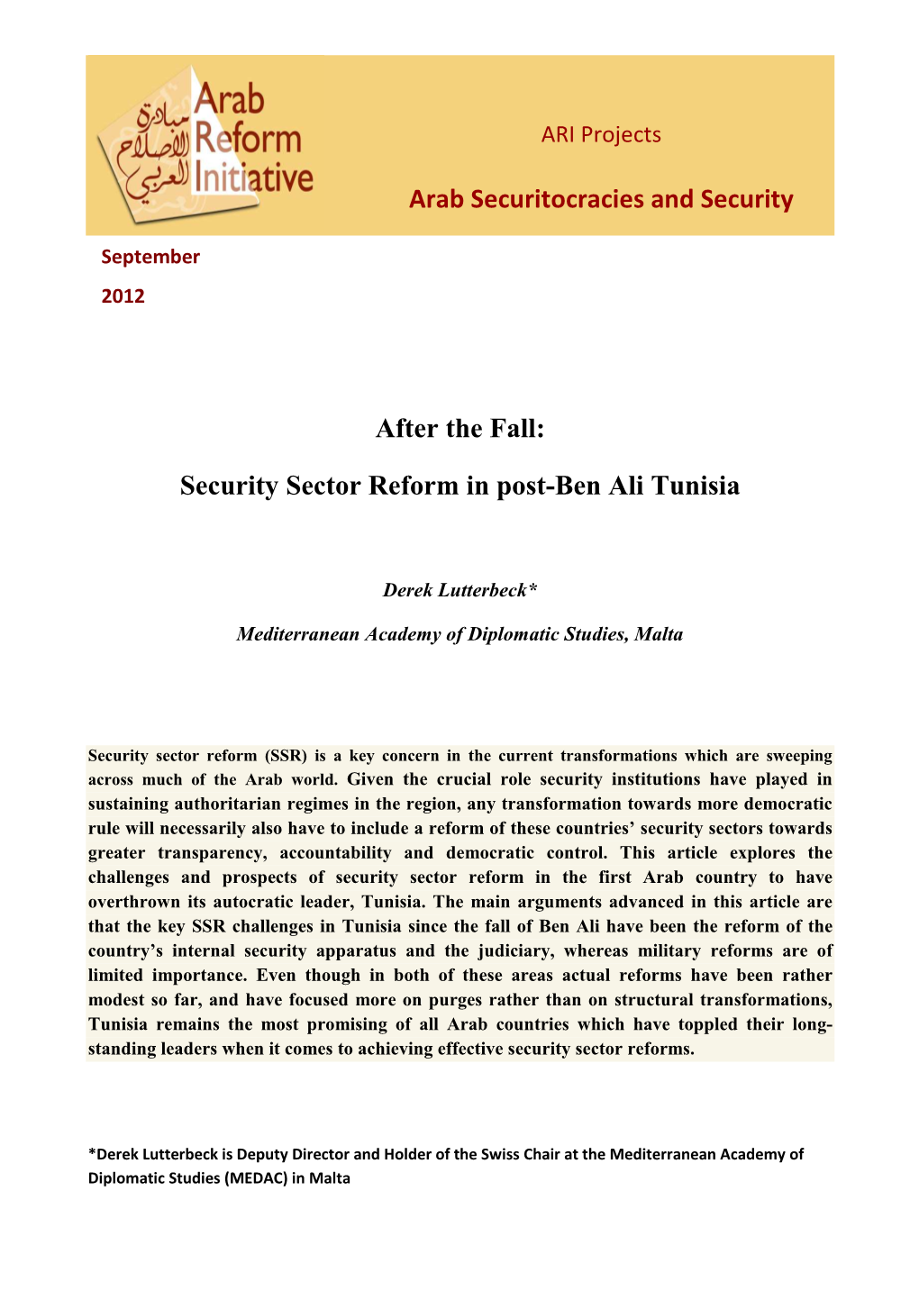 Security Sector Reform in Post-Ben Ali Tunisia