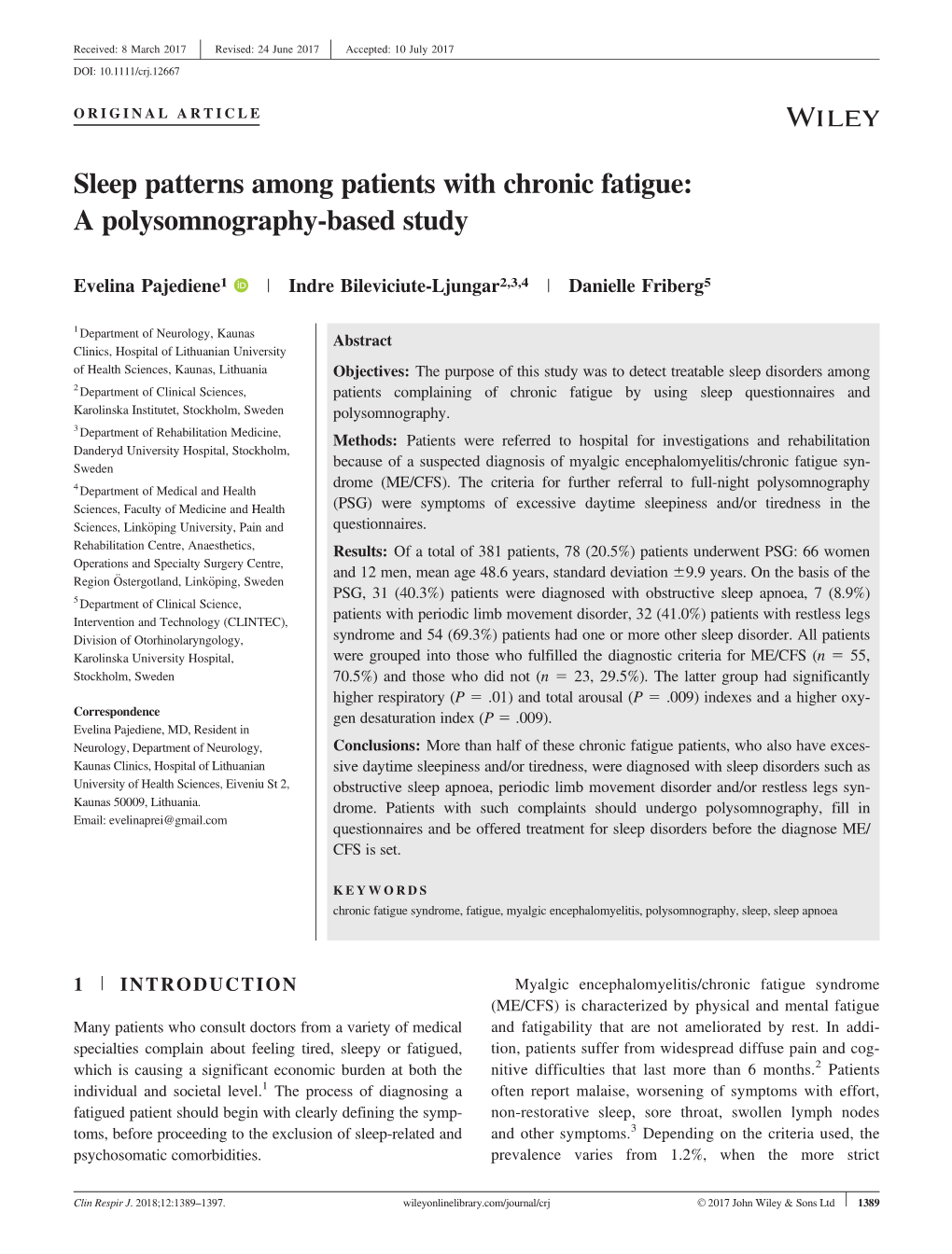 Sleep Patterns Among Patients with Chronic Fatigue: a Polysomnography‐Based Study