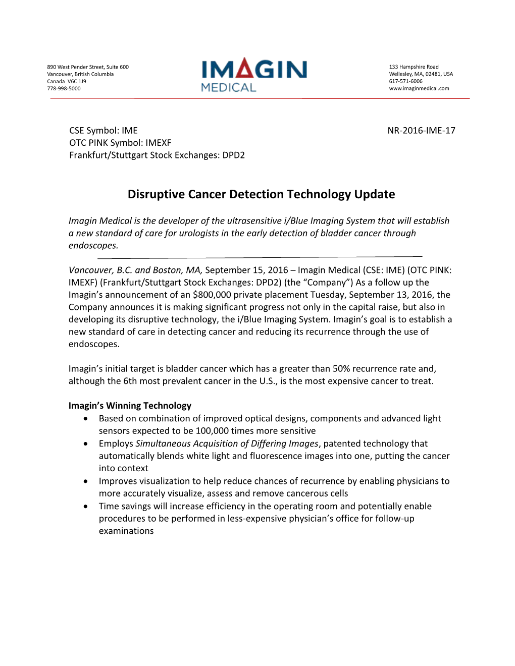 Disruptive Cancer Detection Technology Update