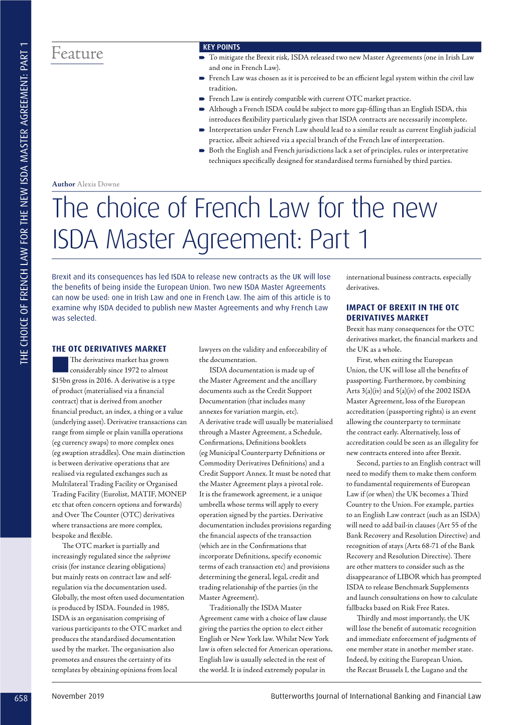 The Choice of French Law for the New ISDA Master Agreement: Part 1