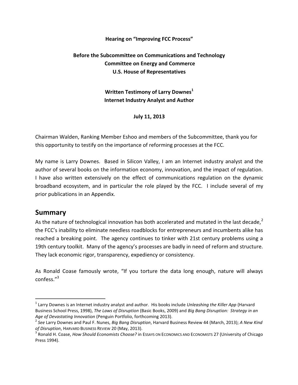 Larry Downes on FCC Process Reform & Consolidated Reporting