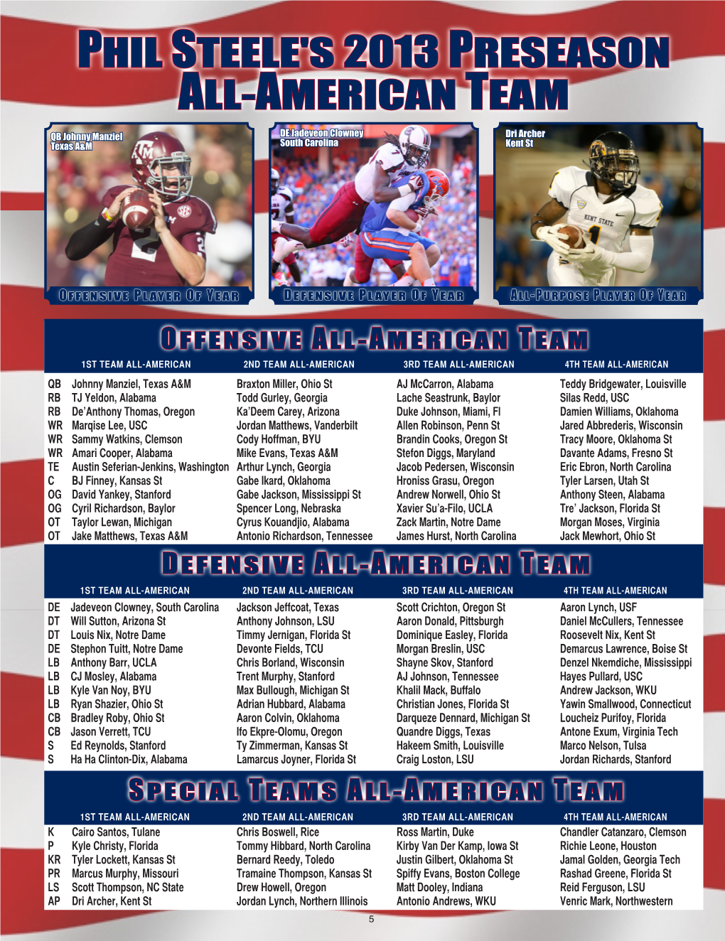 Phil Steele's 2013 Preseason All-American Team