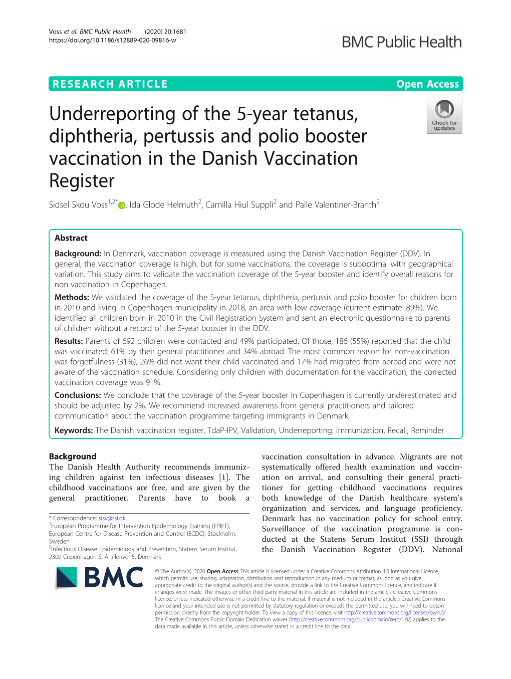 Underreporting of the 5-Year Tetanus, Diphtheria, Pertussis and Polio Booster Vaccination in the Danish Vaccination Register