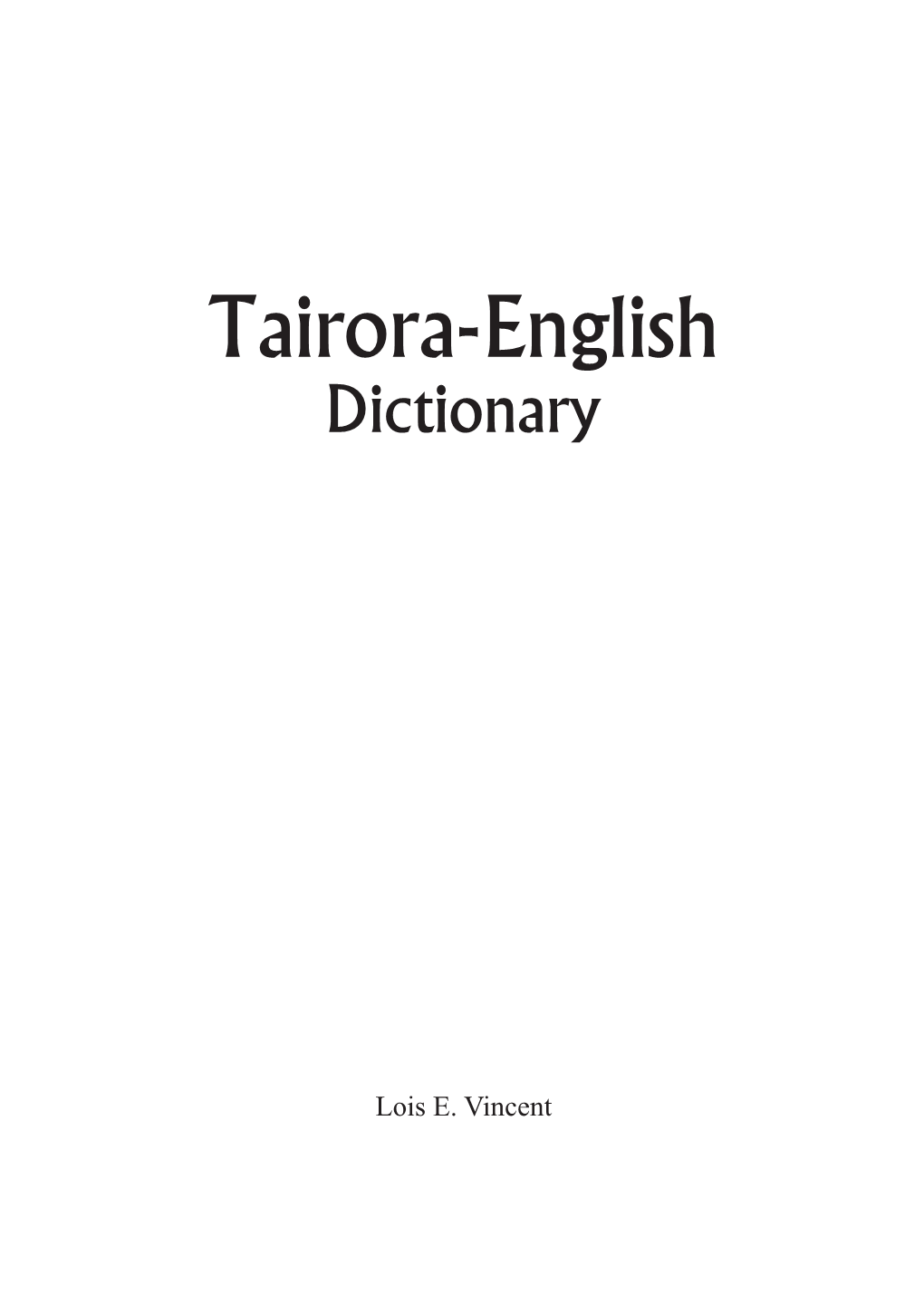 Tairora-English Dictionary