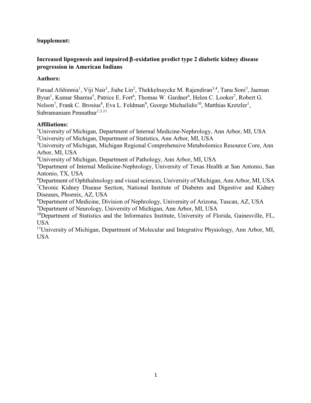 Supplement: Increased Lipogenesis and Impaired Β-Oxidation Predict Type 2 Diabetic Kidney Disease Progression in American India