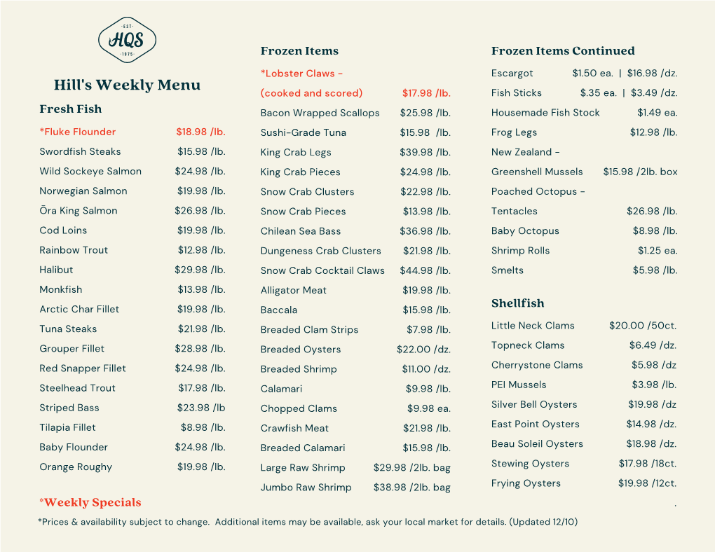 Weekly Menu 12.10