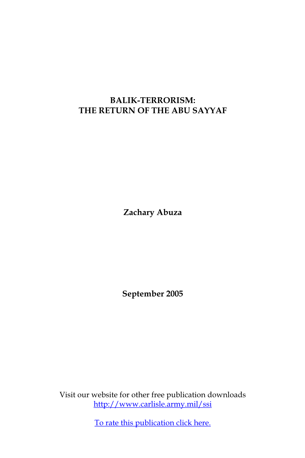 Balik Terrorism: the Return of the Abu Sayyaf
