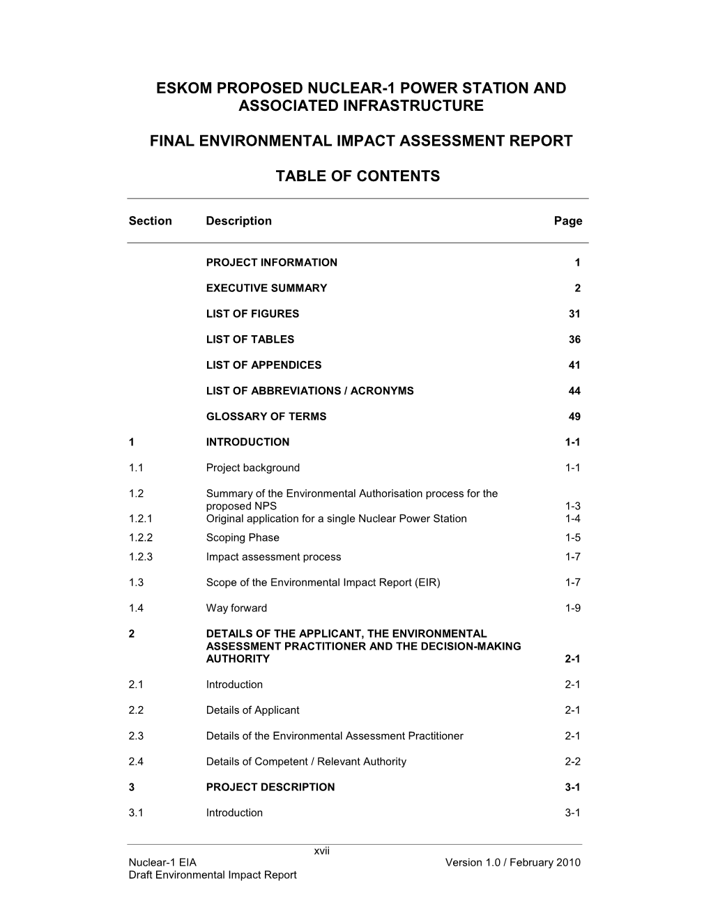 DEIR Nuclear-1 Toc, Abbreviations & Glossary of Terms