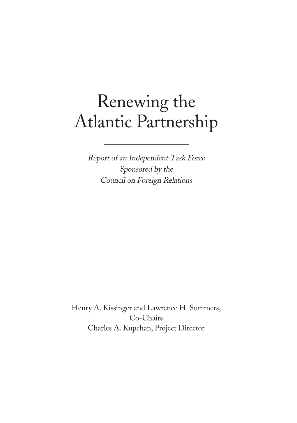 Renewing the Atlantic Partnership