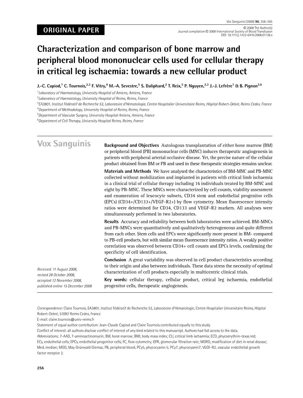 Characterization and Comparison of Bone Marrow and Peripheral Blood