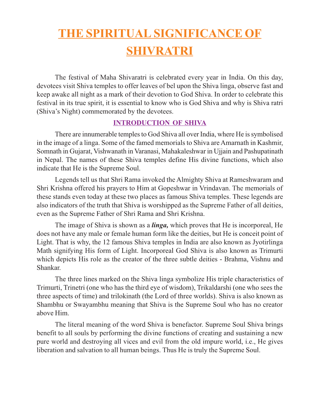 The Spiritual Significance of Shivratri