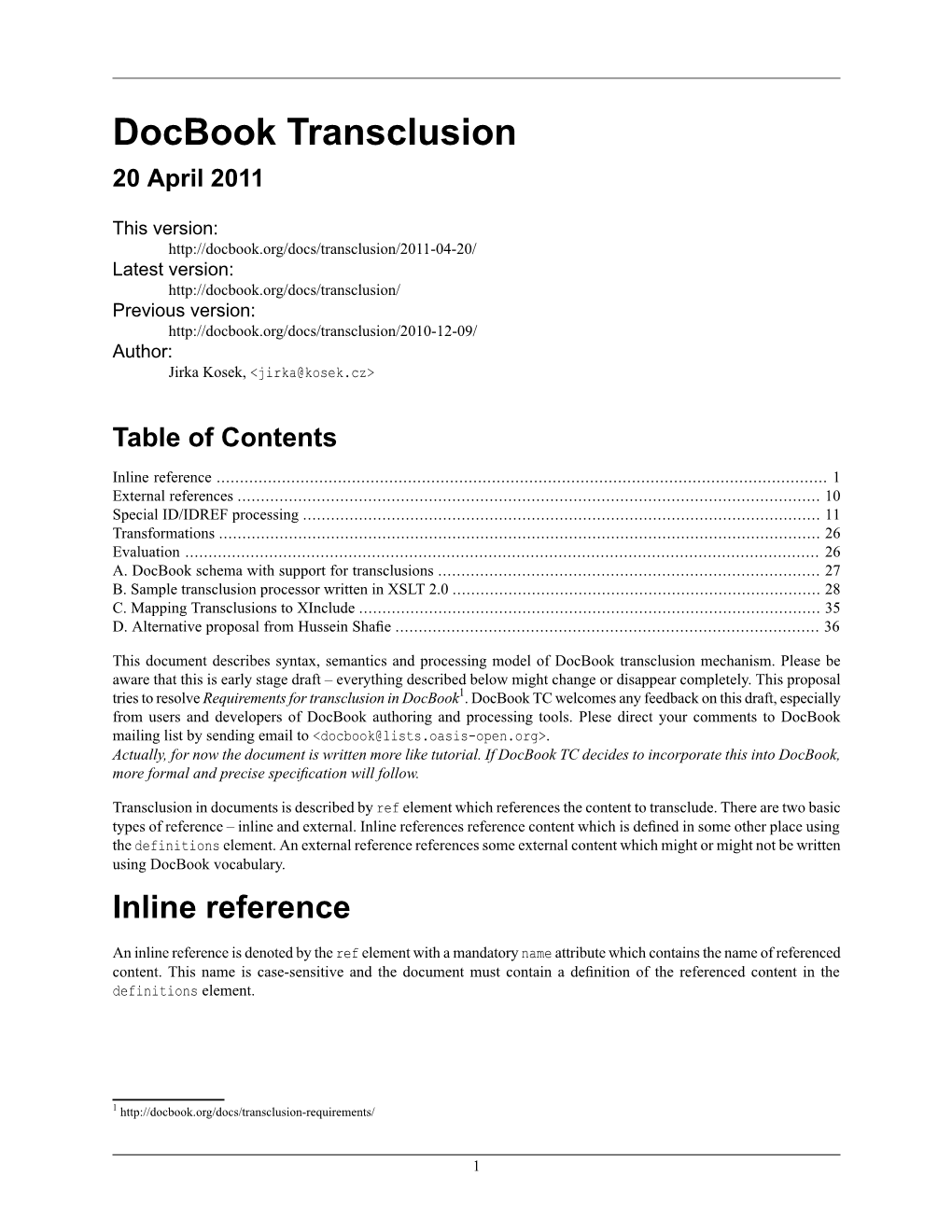 Docbook Transclusion 20 April 2011
