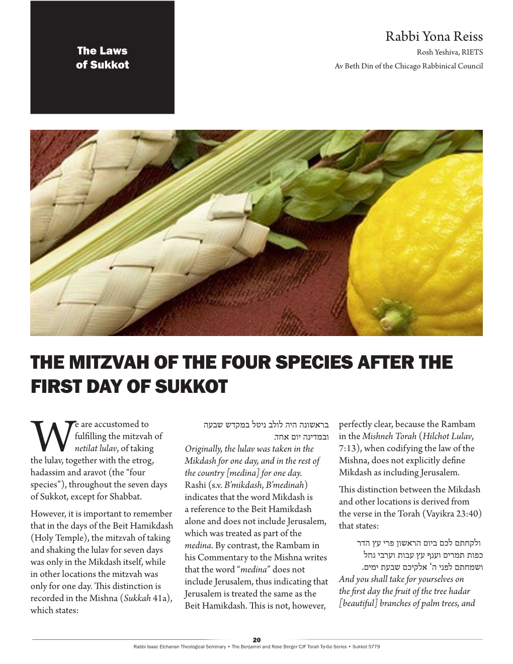 The Mitzvah of the Four Species After the First Day of Sukkot