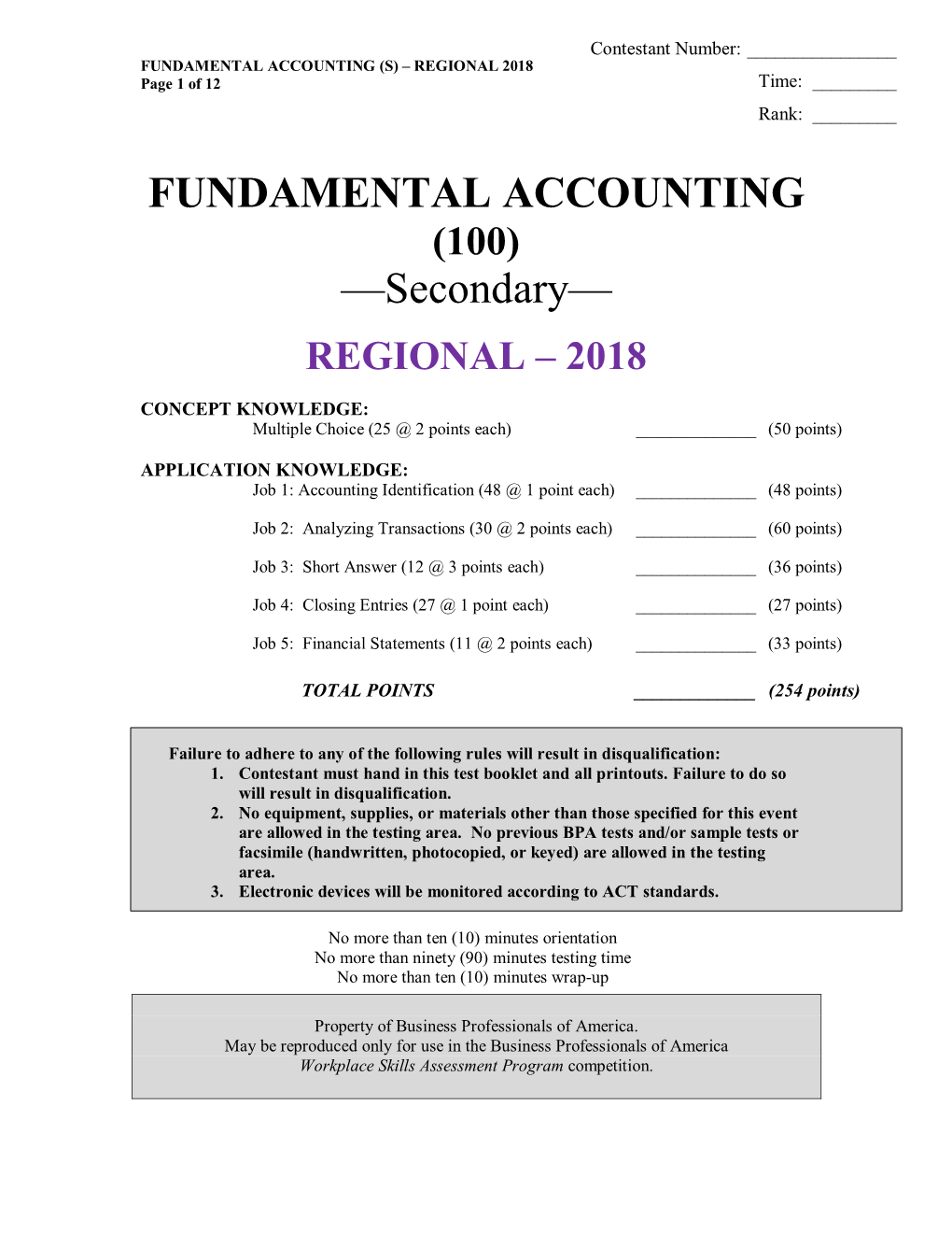 FUNDAMENTAL ACCOUNTING —Secondary—