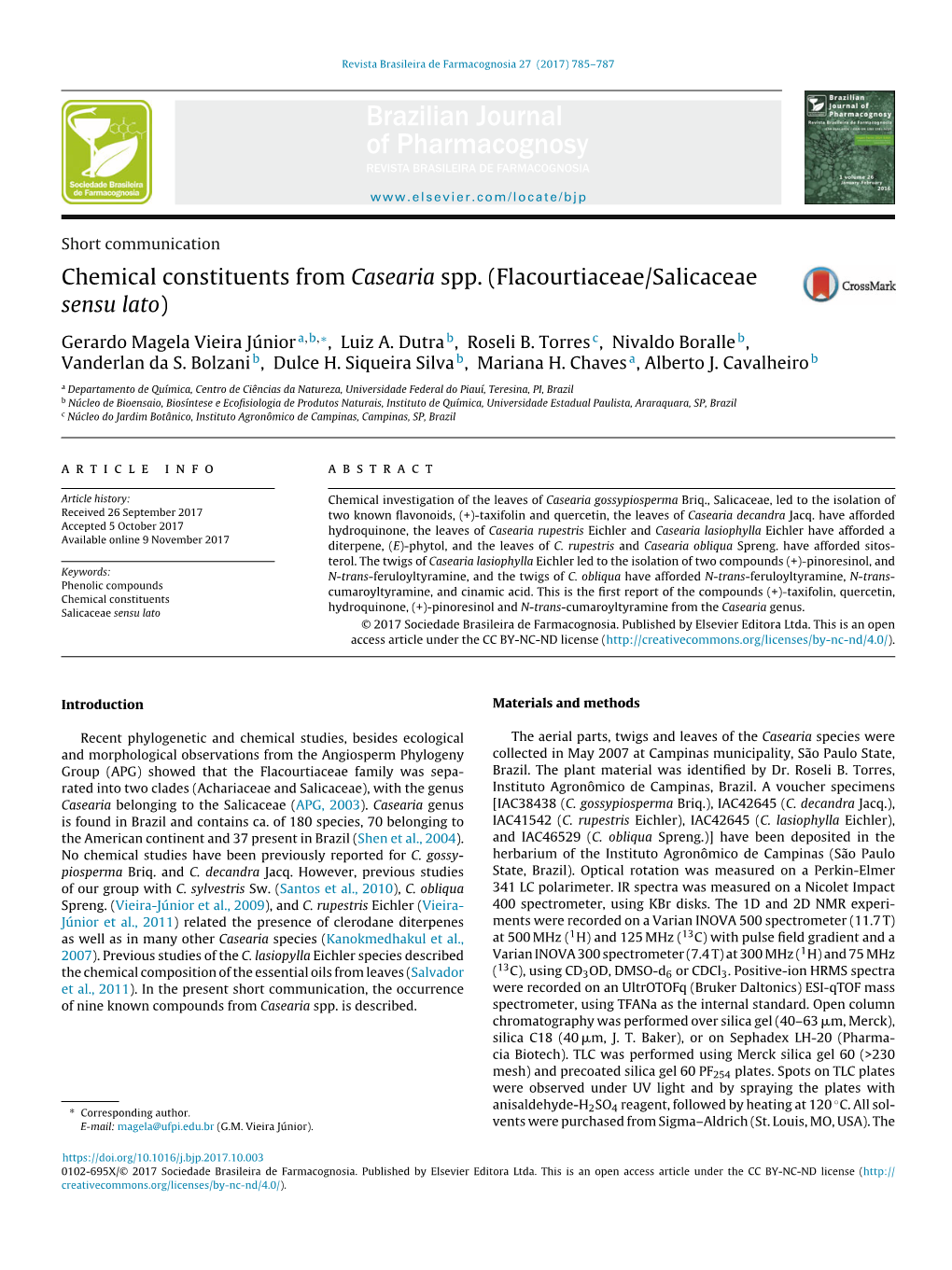 Chemical Constituents from Casearia Spp. (Flacourtiaceae/Salicaceae