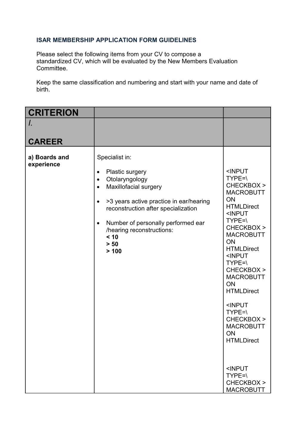 Membership Application Form Guidelines