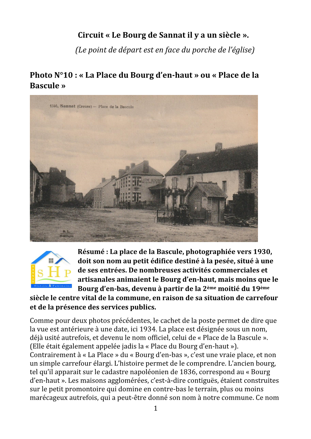 Circuit « Le Bourg De Sannat Il Y a Un Siècle ». (Le Point De Départ Est En Face Du Porche De L’Église)