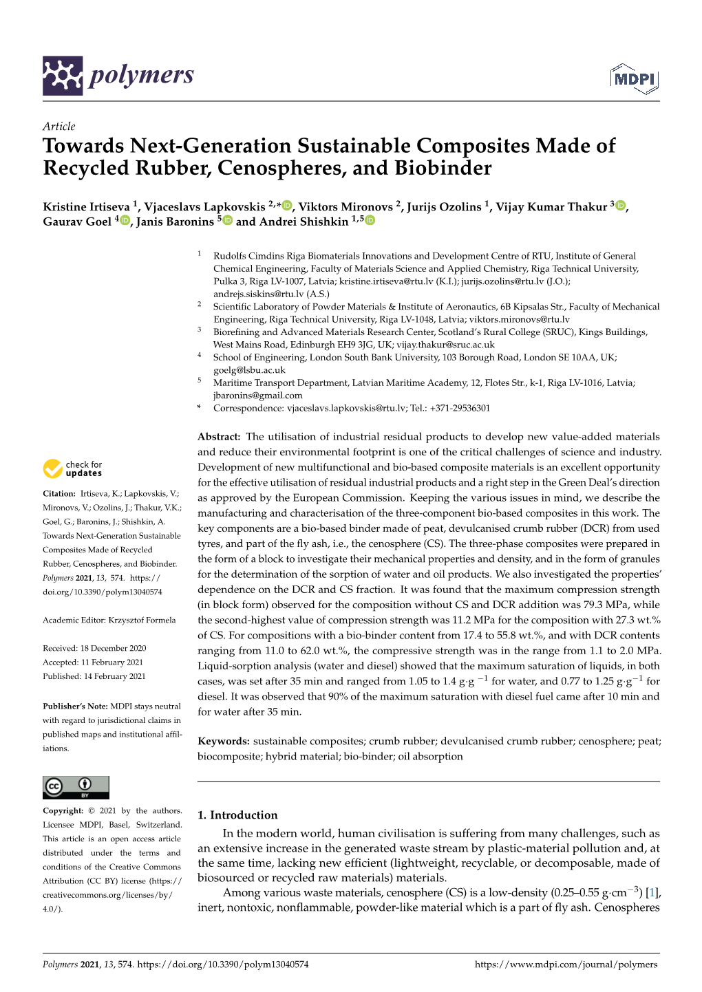 Towards Next-Generation Sustainable Composites Made of Recycled Rubber, Cenospheres, and Biobinder
