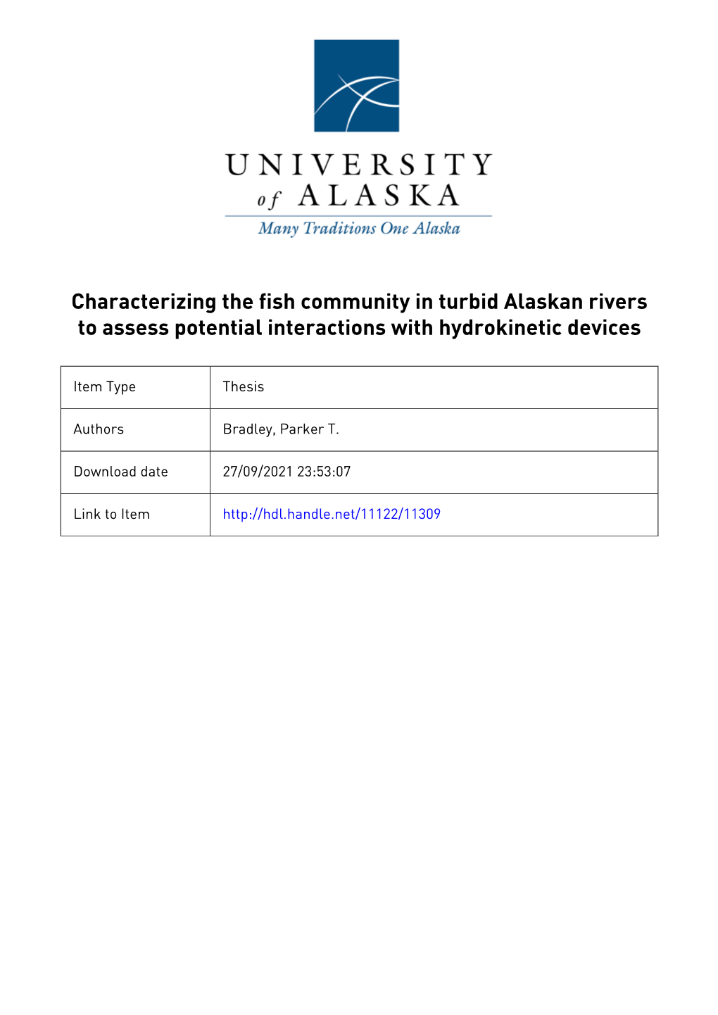 Characterizing the Fish Community in Turbid Alaskan Rivers to Assess Potential Interactions with Hydrokinetic Devices