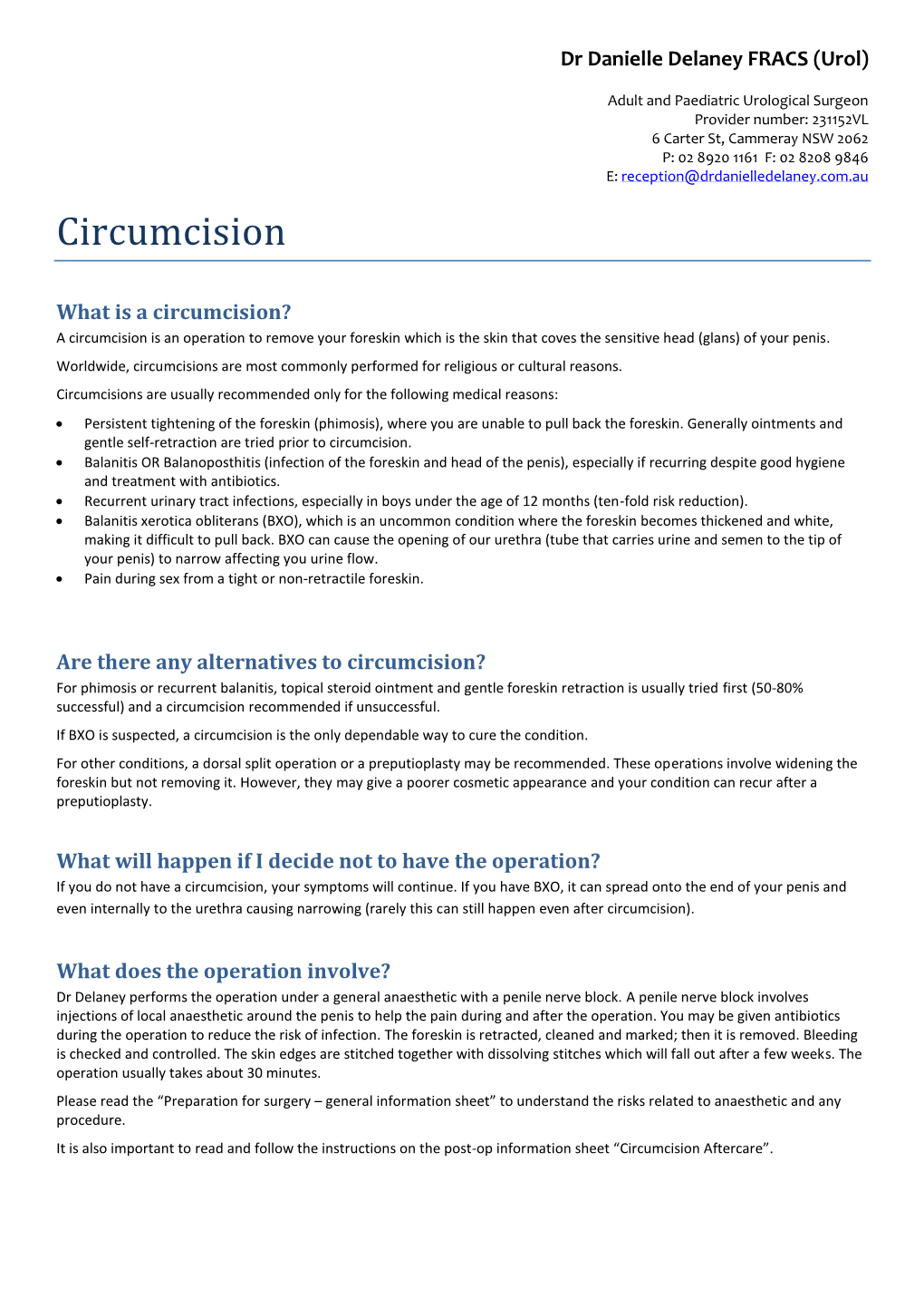 Circumcision Information Sheet