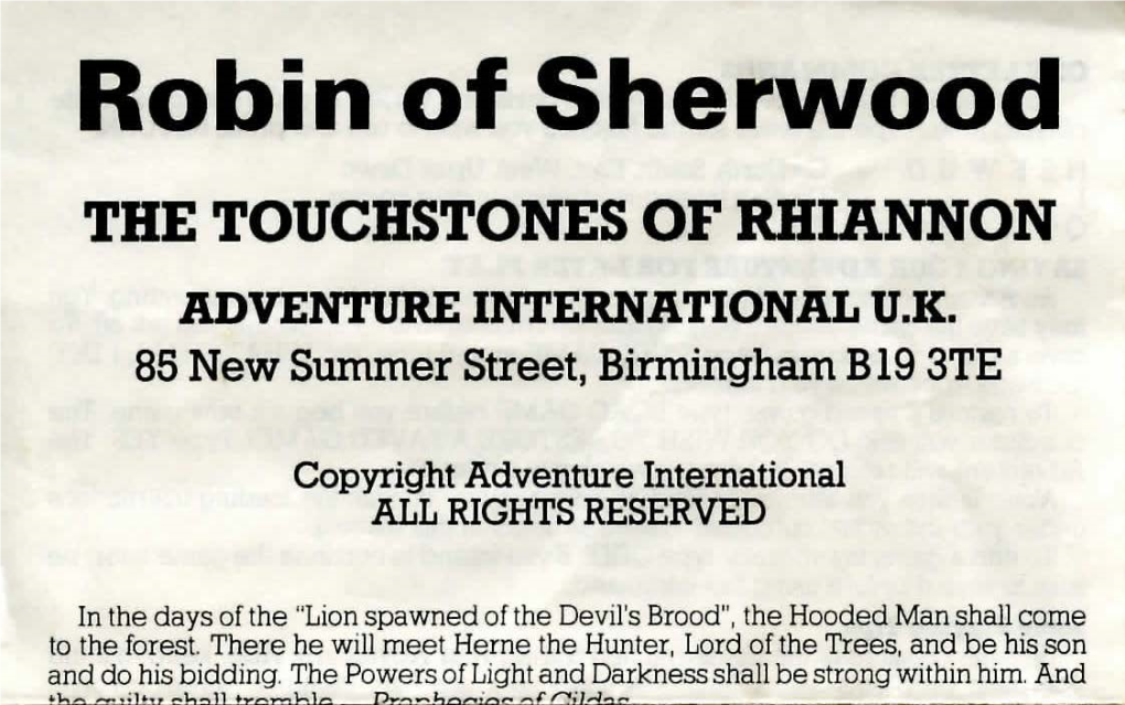 Robin of Sherwood the TOUCHSTONES of RHIANNON ADVENTURE INTERNATIONAL U.K