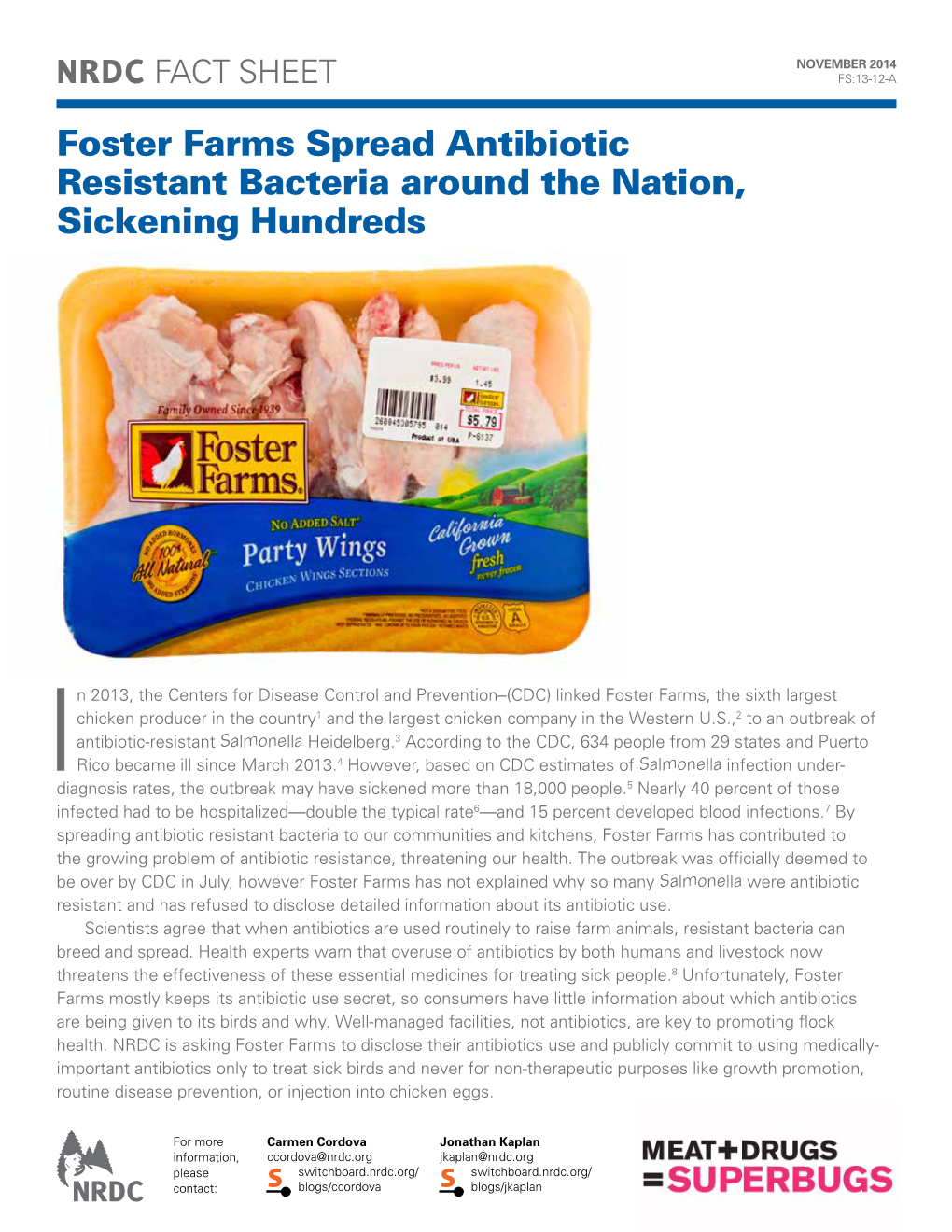 Foster Farms Spread Antibiotic Resistant Bacteria Around the Nation, Sickening Hundreds (PDF)