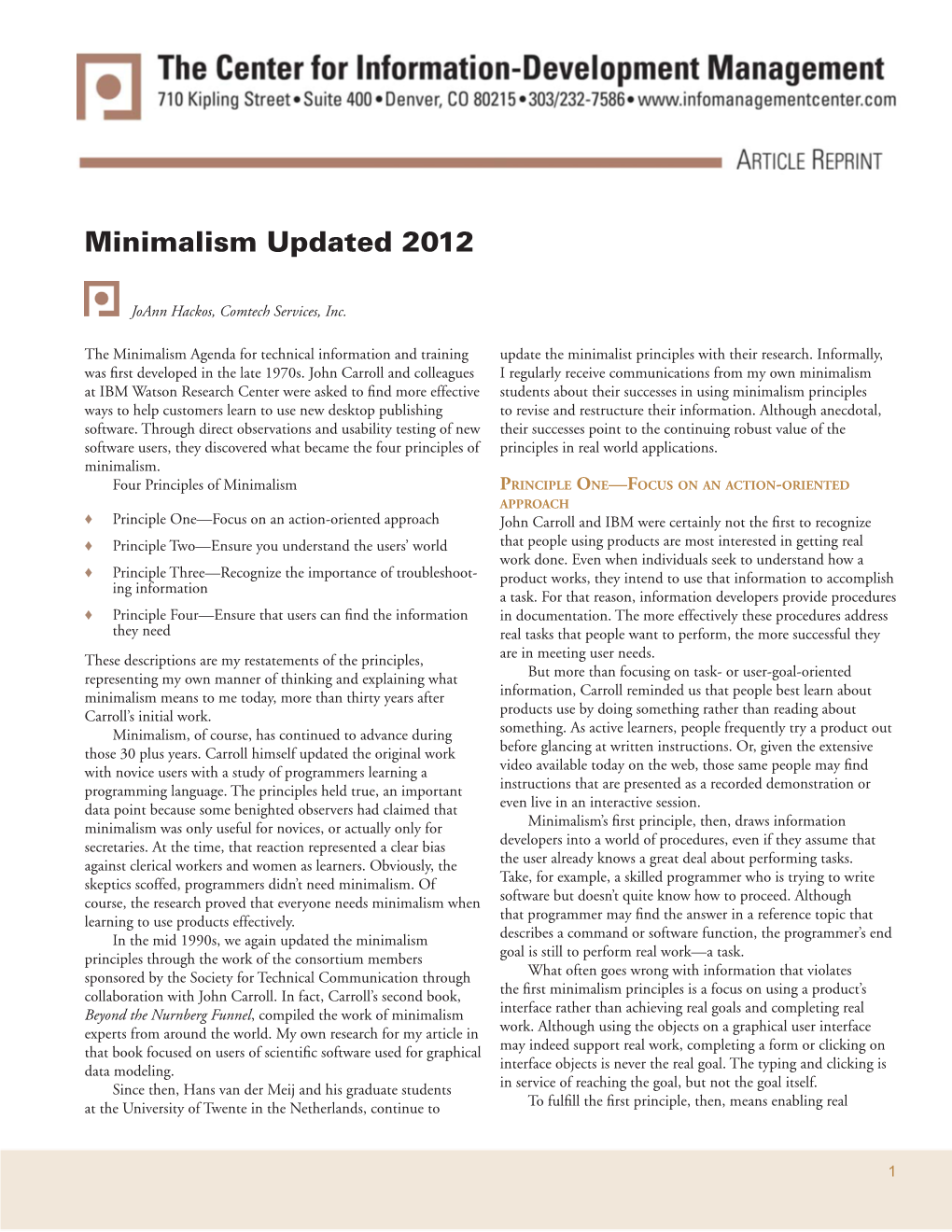 Minimalism Updated 2012