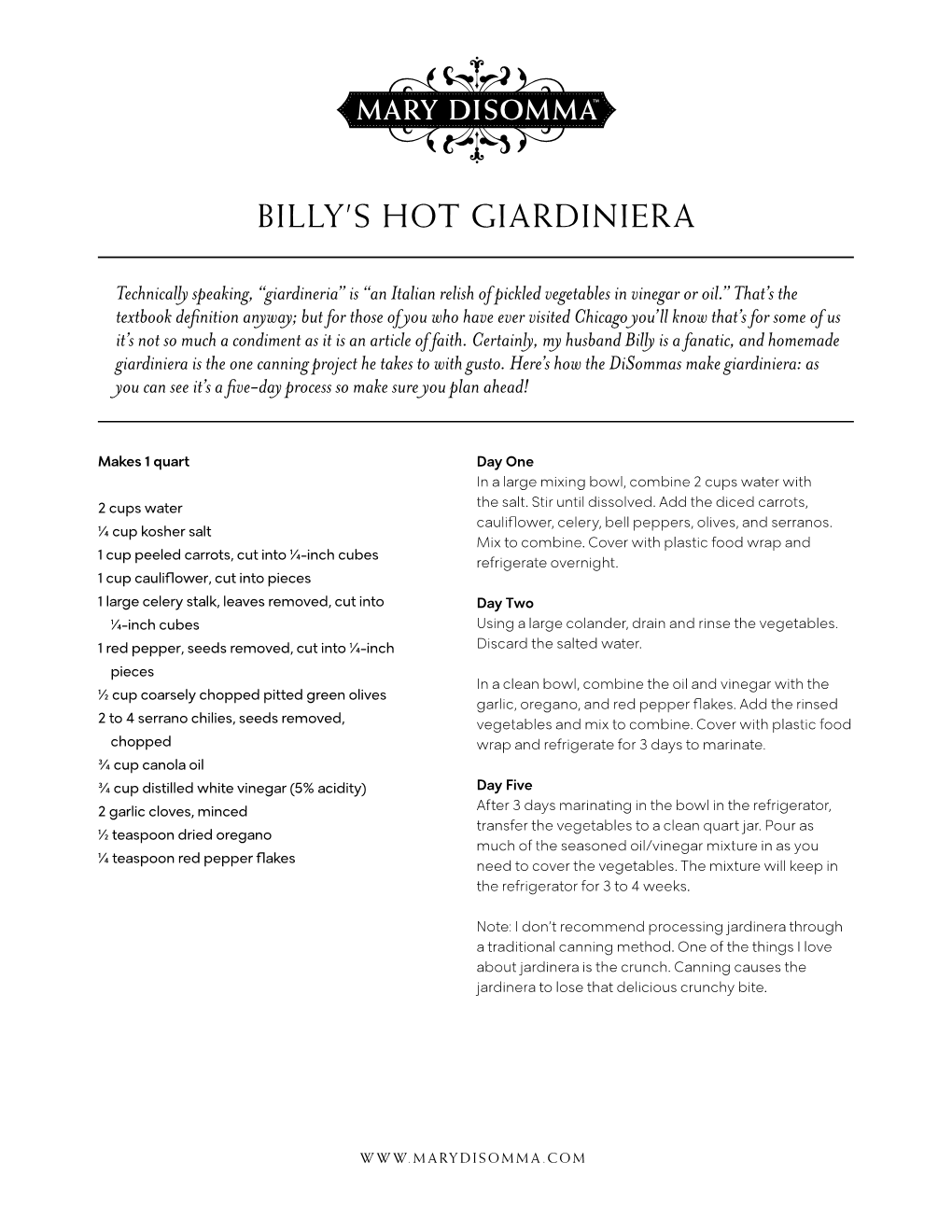 Billy's Hot Giardiniera