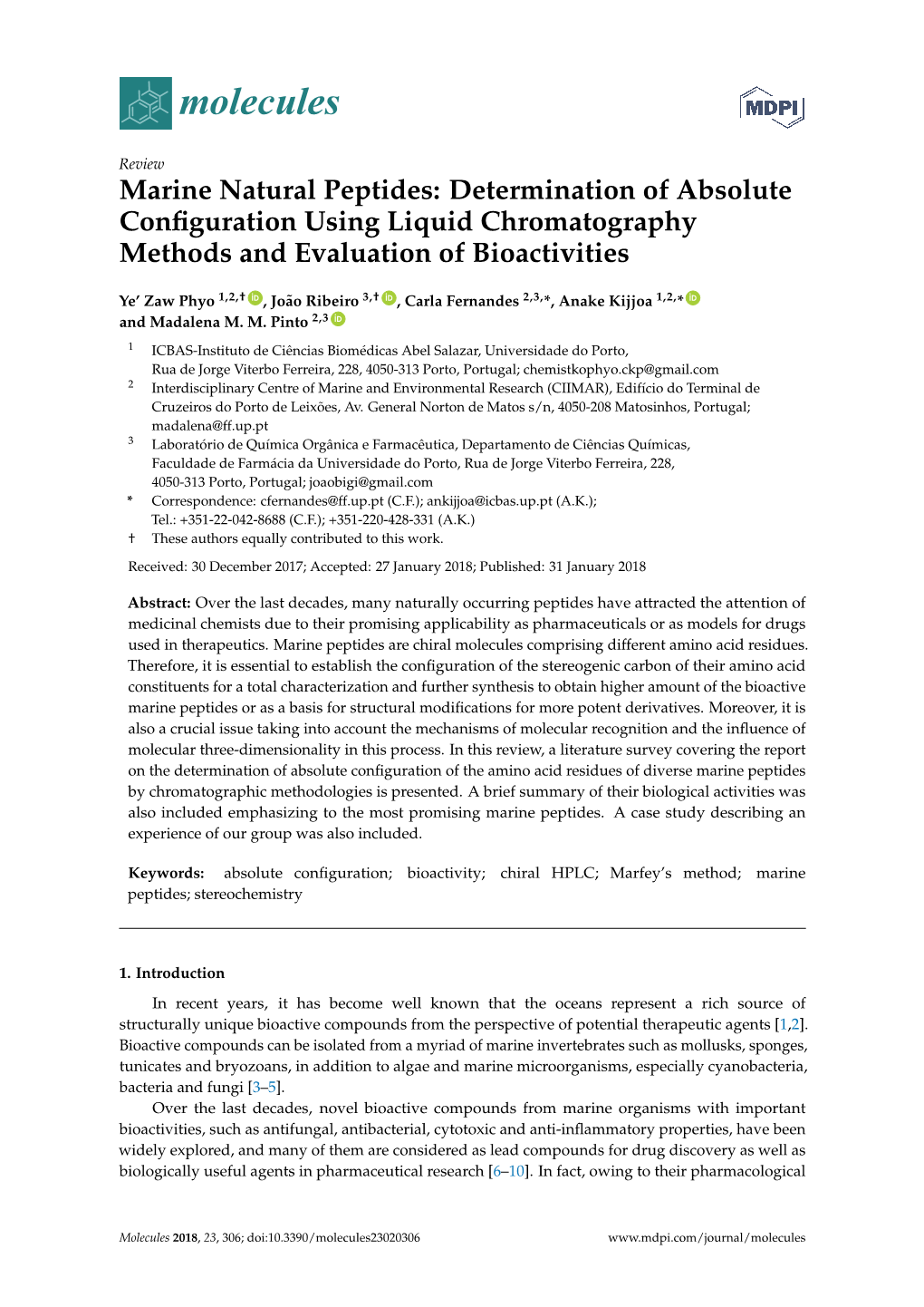 Marine Natural Peptides: Determination of Absolute Conﬁguration Using Liquid Chromatography Methods and Evaluation of Bioactivities