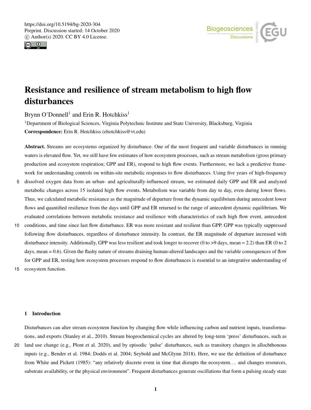 Resistance and Resilience of Stream Metabolism to High Flow Disturbances