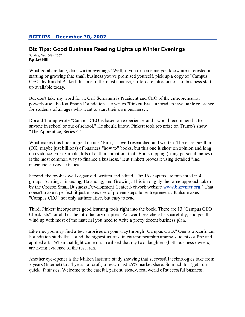 Biz Tips: Good Business Reading Lights up Winter Evenings Sunday, Dec