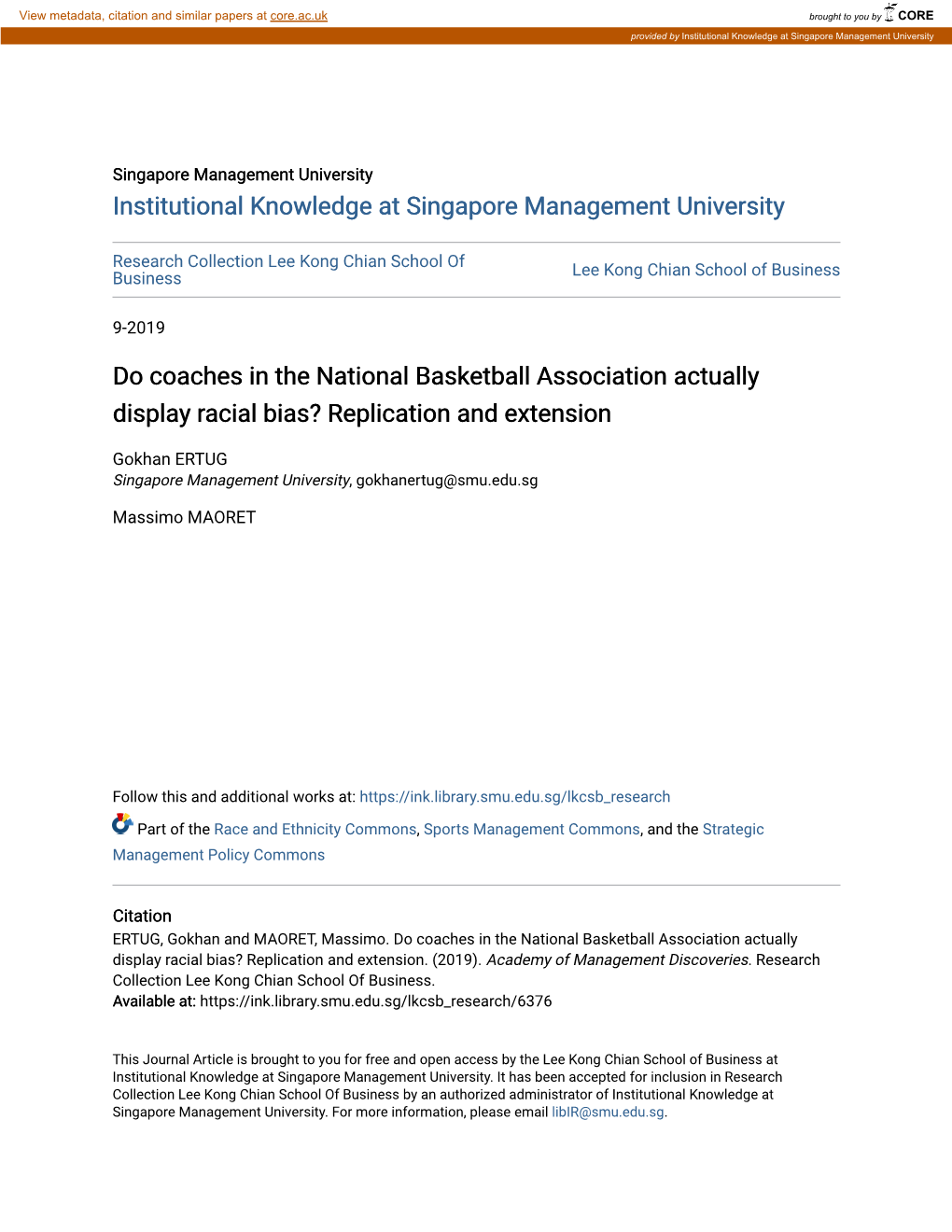 Do Coaches in the National Basketball Association Actually Display Racial Bias? Replication and Extension