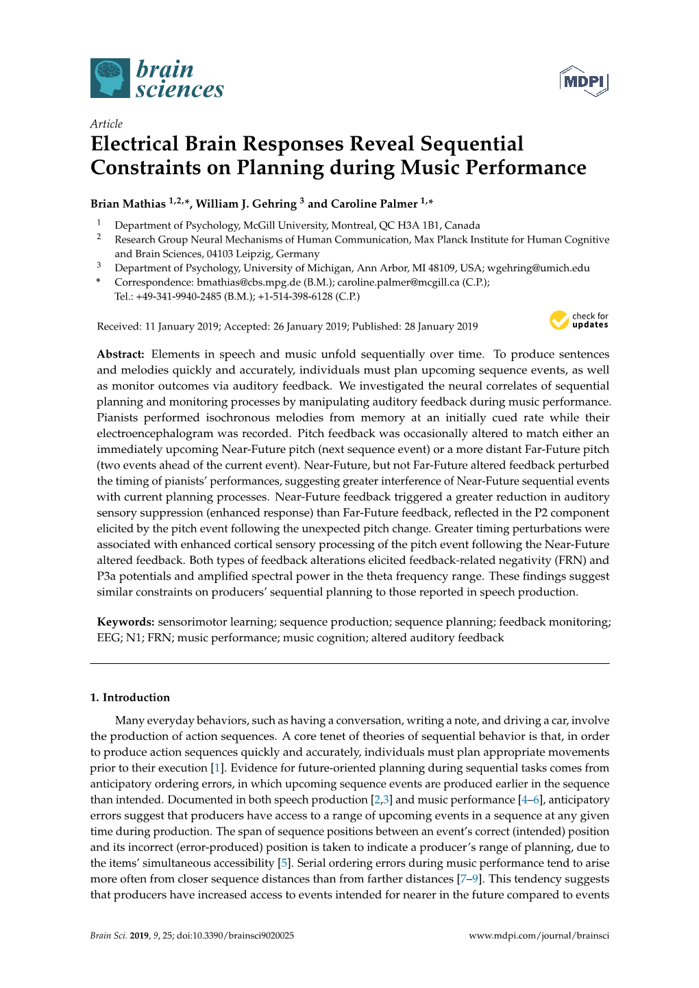 Electrical Brain Responses Reveal Sequential Constraints on Planning During Music Performance