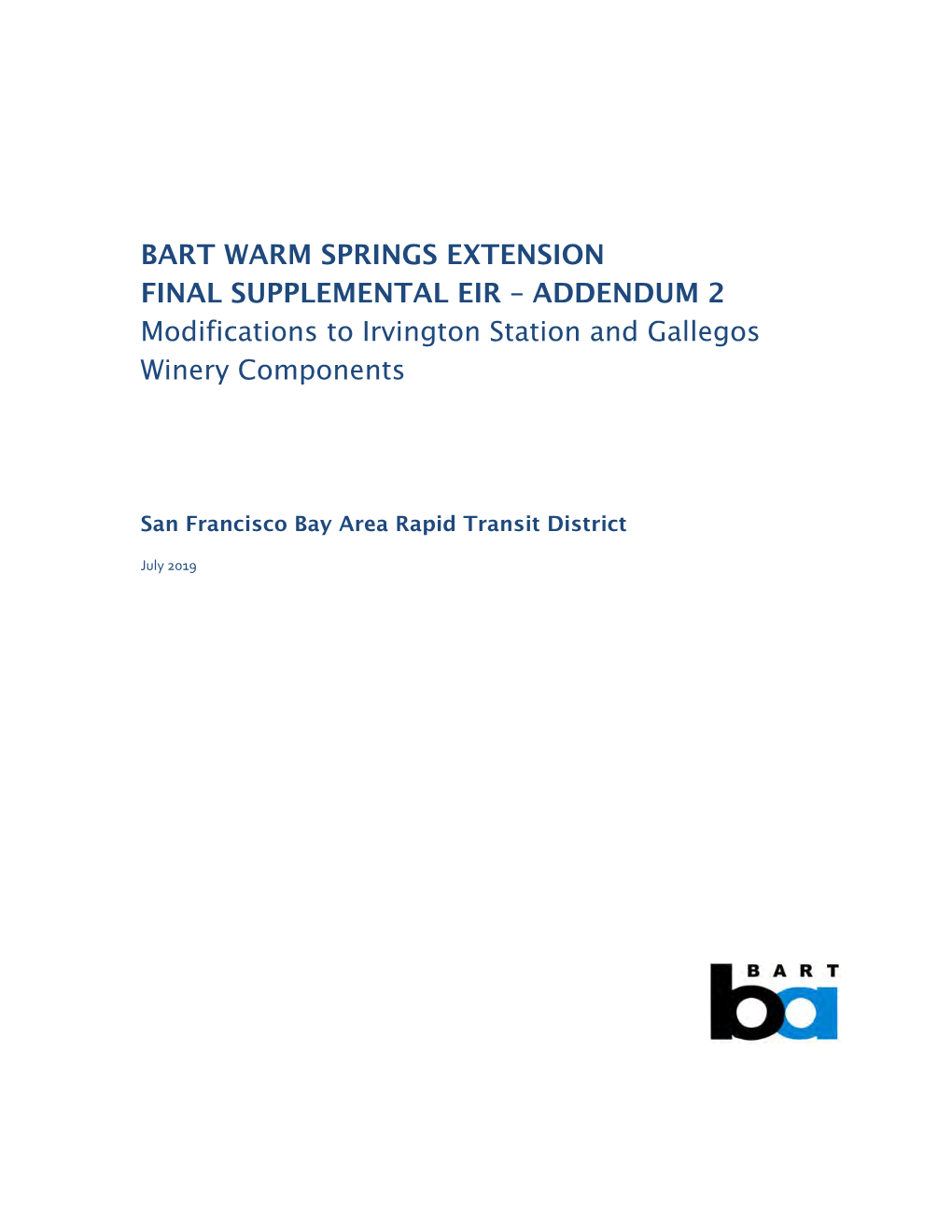 Bart Warm Springs Extension Final Supplemental Eir