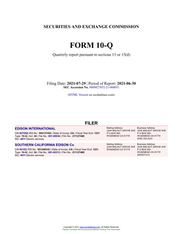 EDISON INTERNATIONAL Form 10-Q Quarterly Report Filed 2021-07-29