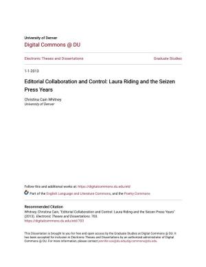 Editorial Collaboration and Control: Laura Riding and the Seizen Press Years