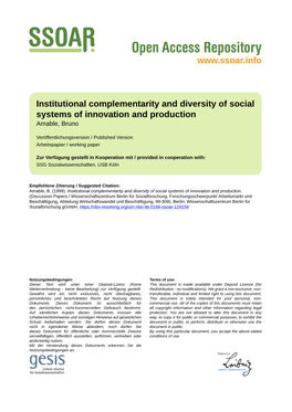 Institutional Complementarity and Diversity of Social Systems of Innovation and Production