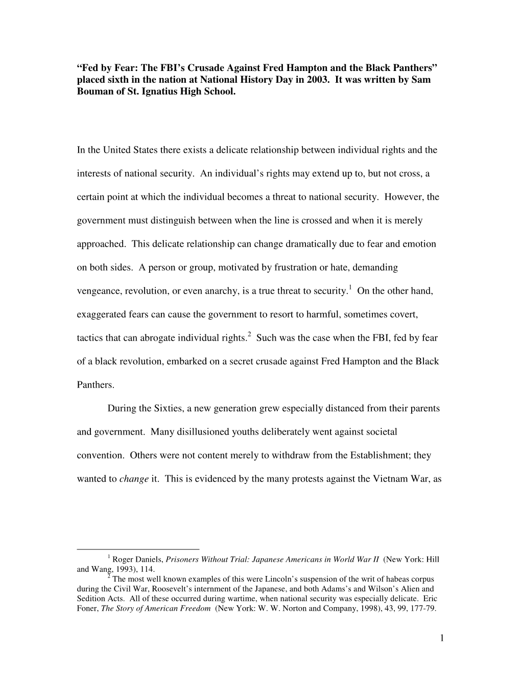 1 “Fed by Fear: the FBI's Crusade Against Fred Hampton and The