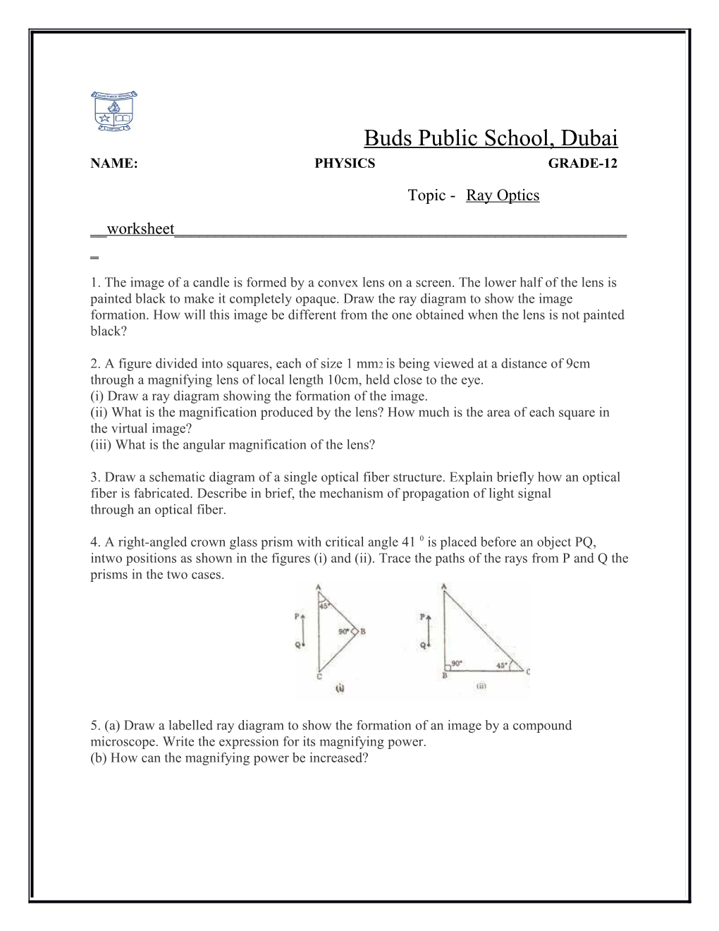 Name: Physics Grade-12