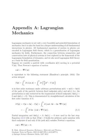 Appendix A: Lagrangian Mechanics