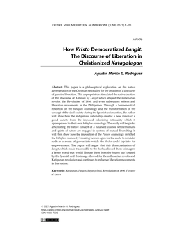 How Kristo Democratized Langit: the Discourse of Liberation in Christianized Katagalugan